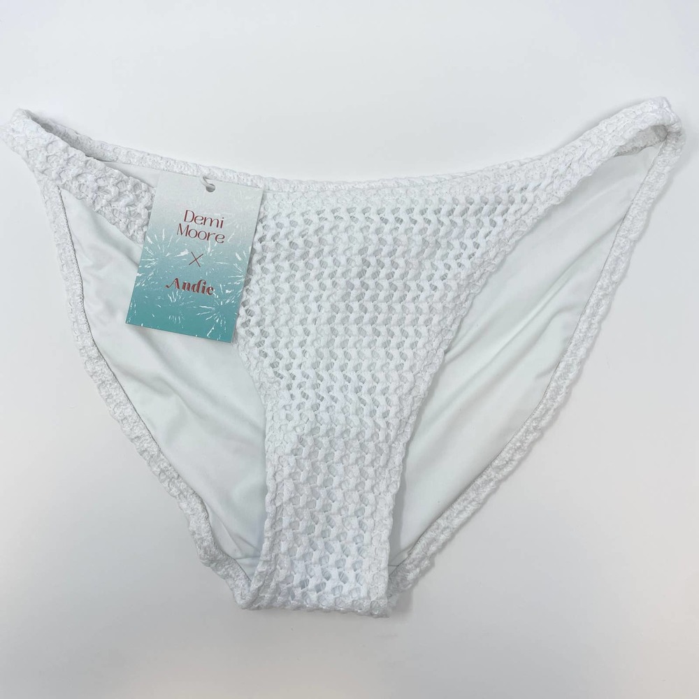 Andie X Demi Moore The Tropez Bikini Bottom In White Crochet Size Small New - Picture 2 of 10